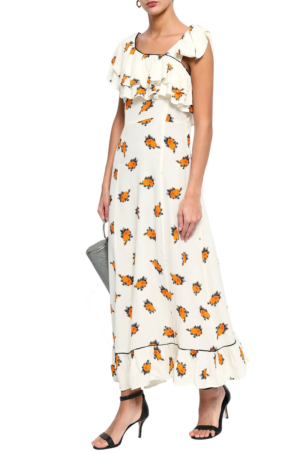 GANNI Roseburg one-shoulder floral-print washed-crepe maxi dress