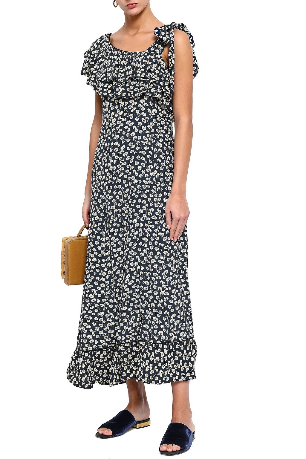 GANNI Roseburg one-shoulder floral-print washed-crepe maxi dress