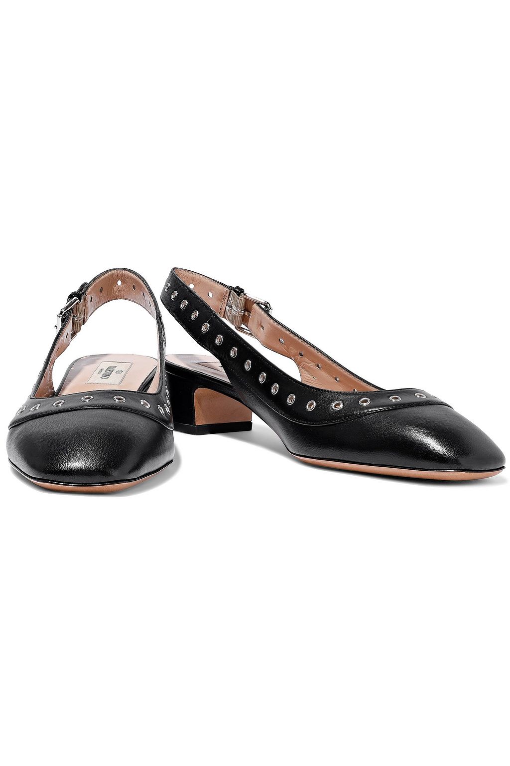 VALENTINO GARAVANI Eyelet-embellished leather slingback pumps