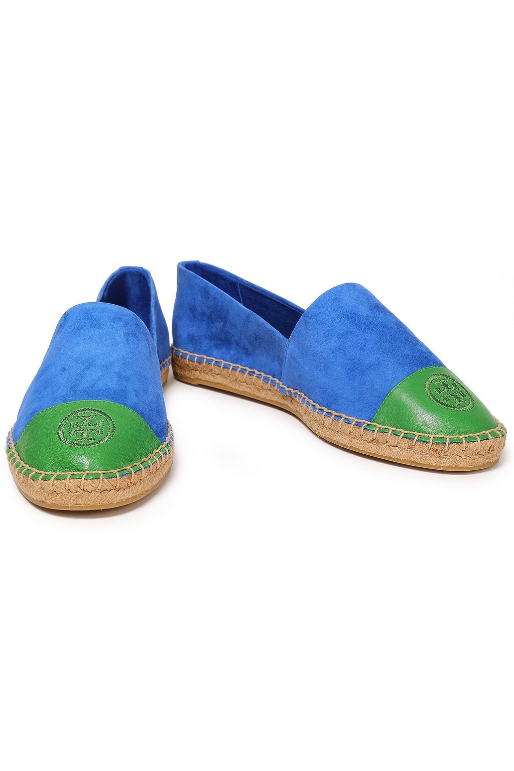 TORY BURCH Two-tone leather and suede espadrilles
