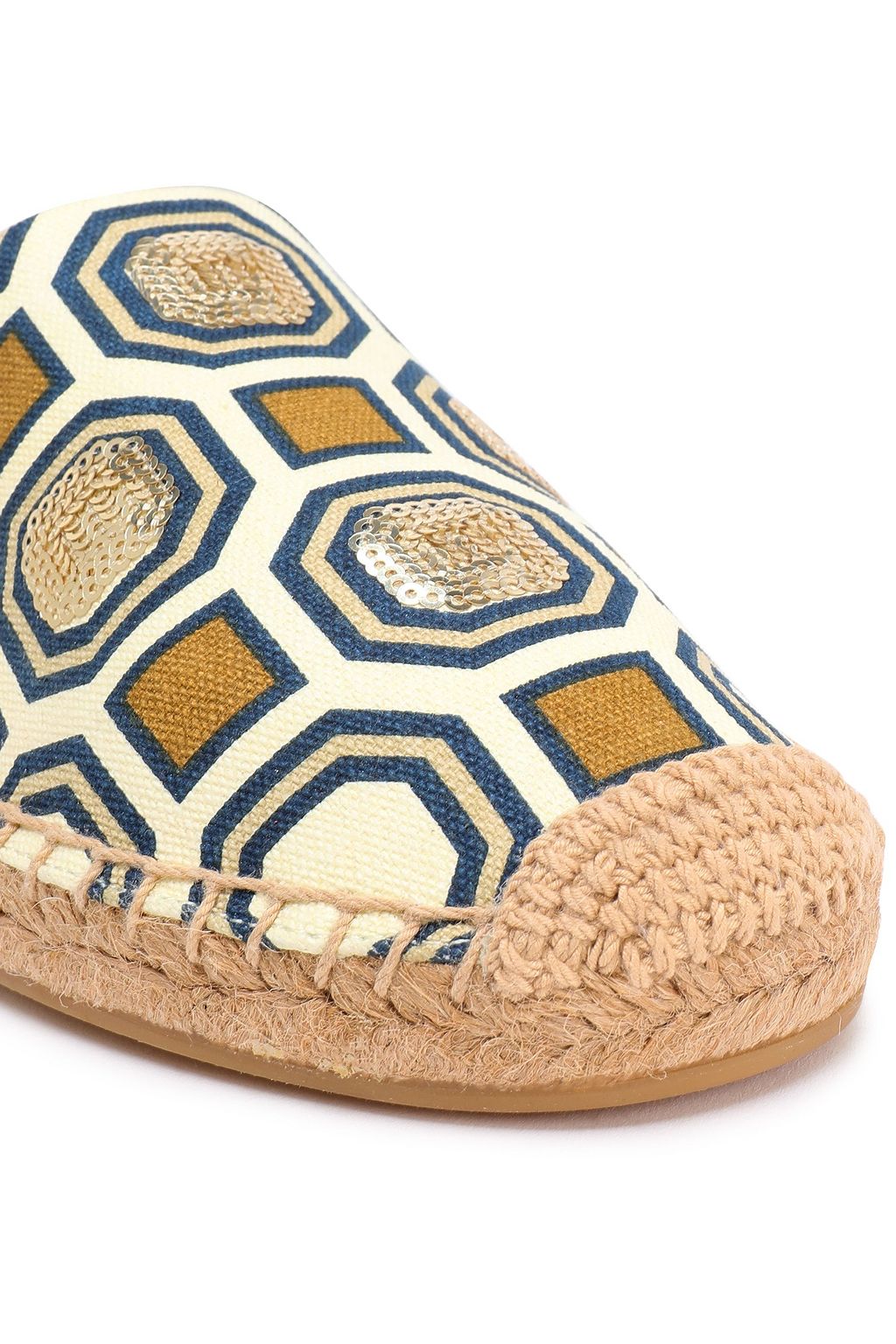 TORY BURCH Embellished embroidered canvas espadrilles