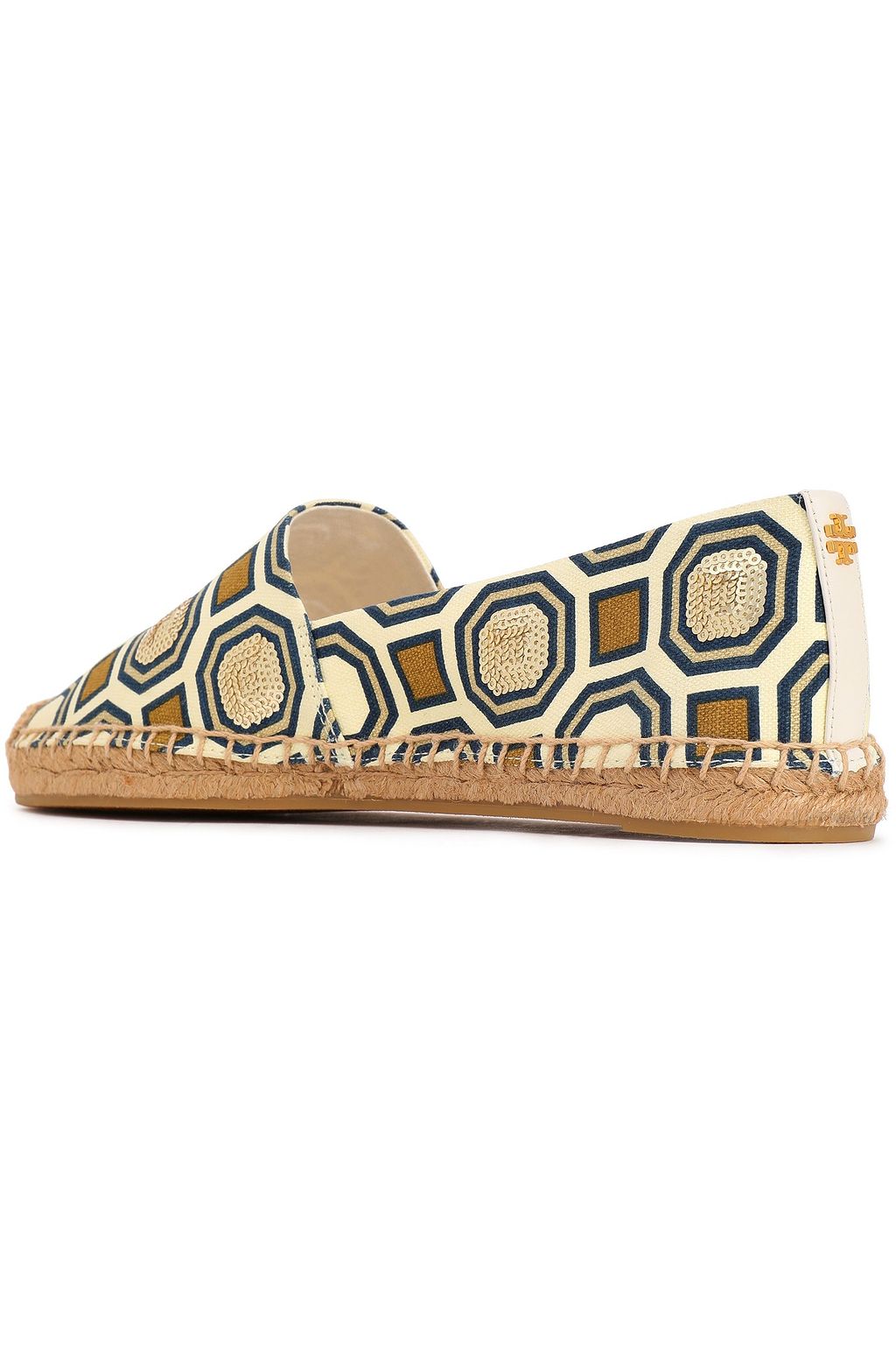 TORY BURCH Embellished embroidered canvas espadrilles