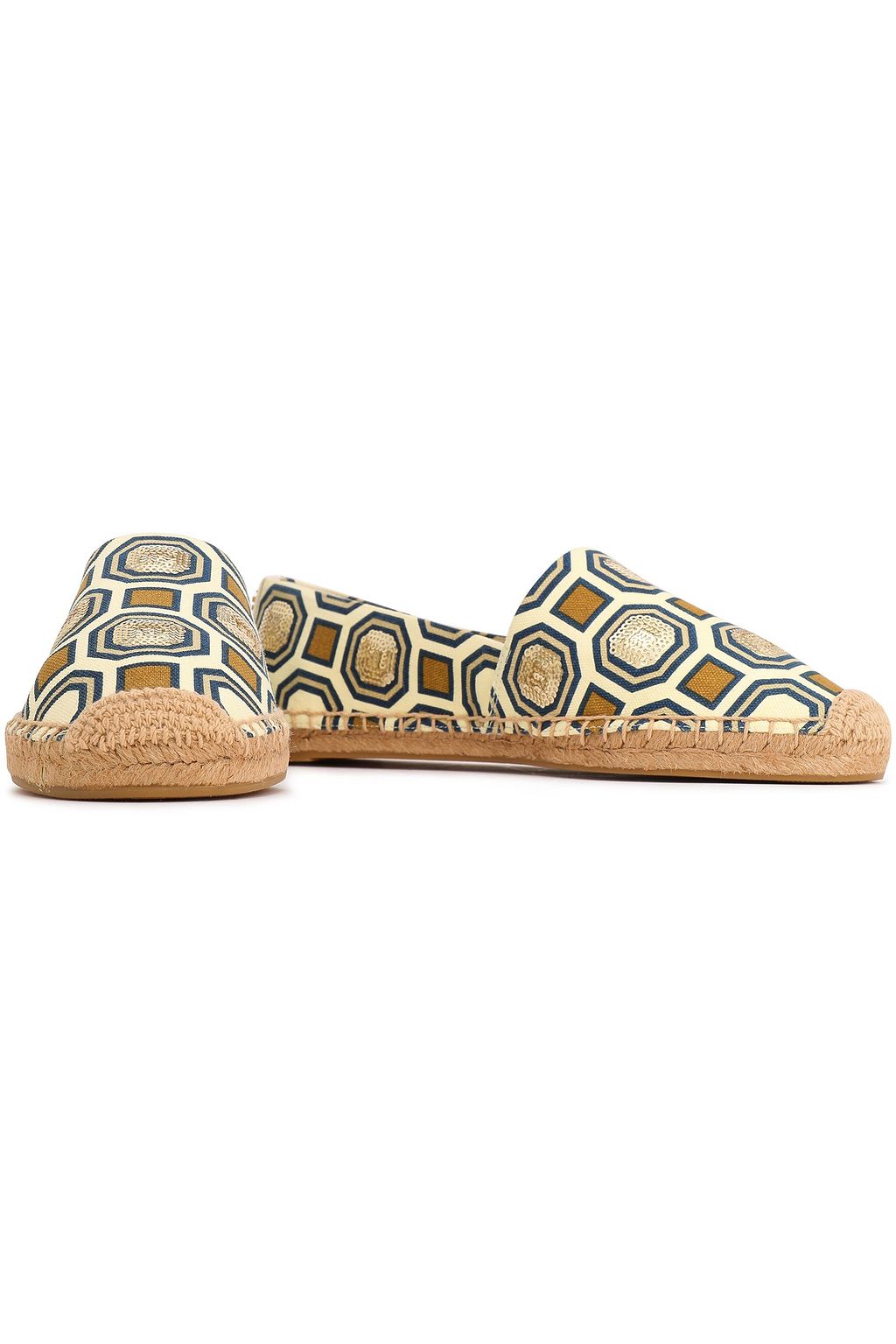 TORY BURCH Embellished embroidered canvas espadrilles