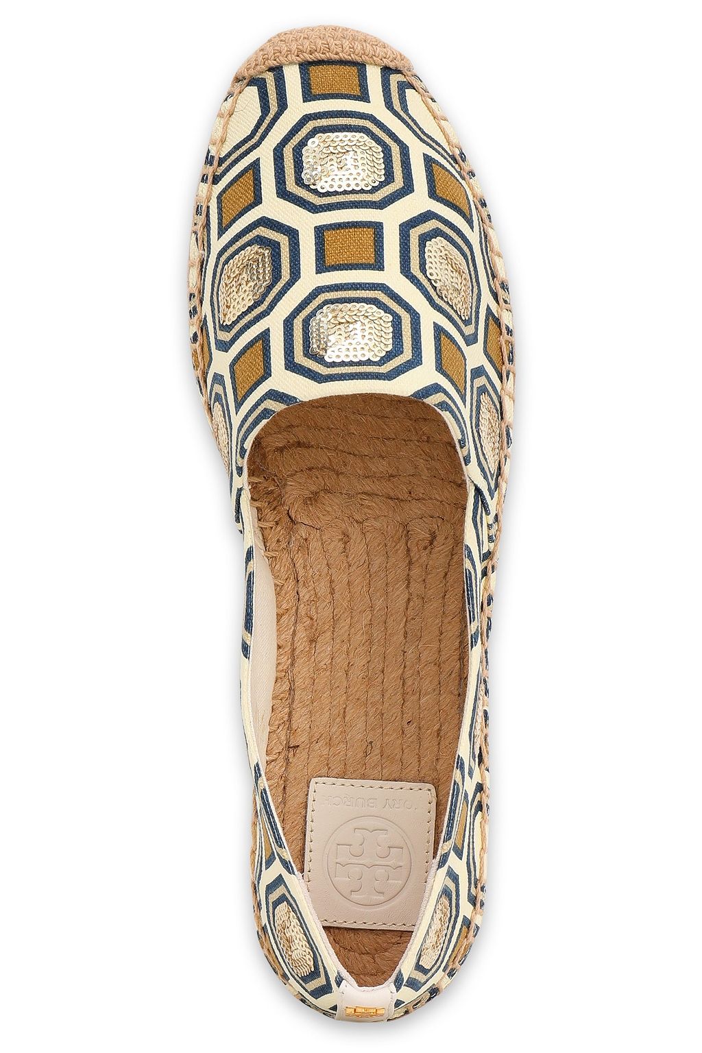 TORY BURCH Embellished embroidered canvas espadrilles