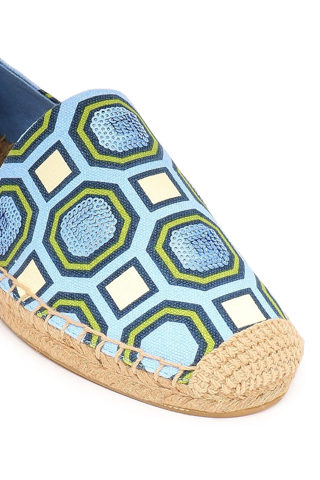 TORY BURCH Embellished embroidered canvas espadrilles