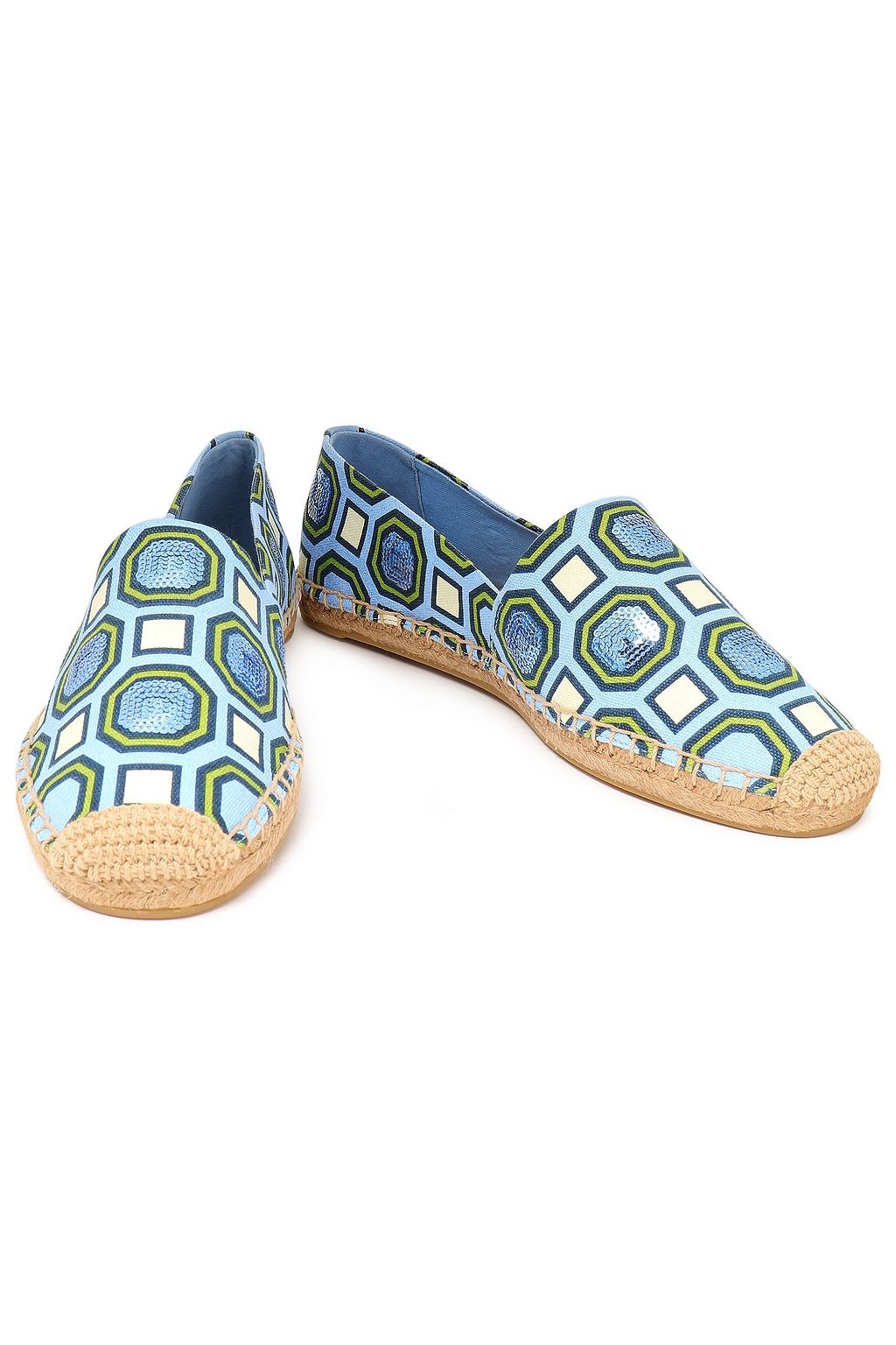 TORY BURCH Embellished embroidered canvas espadrilles