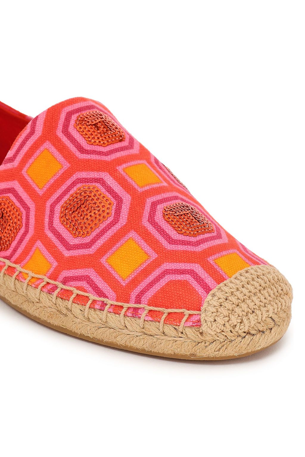 TORY BURCH Embellished embroidered canvas espadrilles