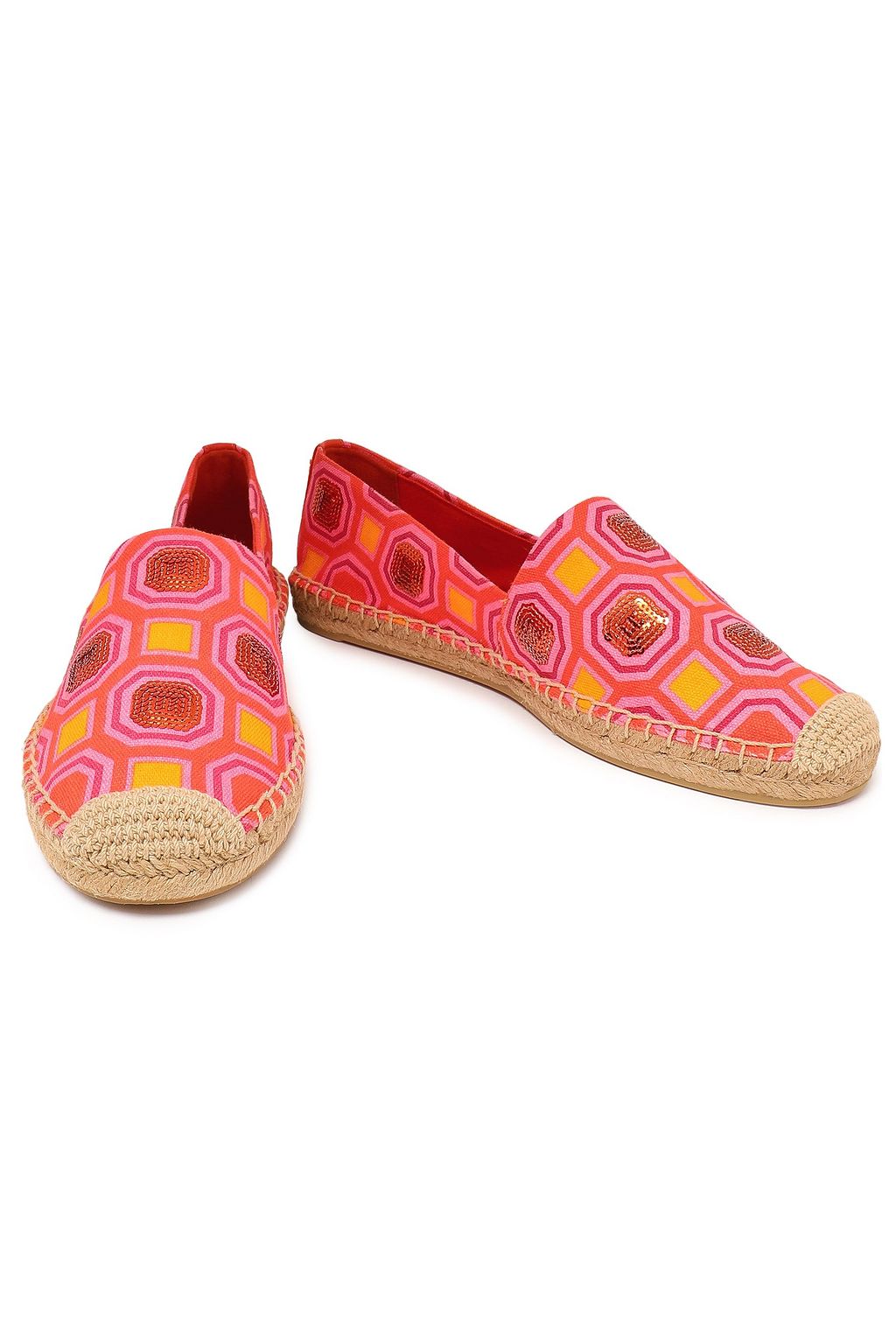 TORY BURCH Embellished embroidered canvas espadrilles