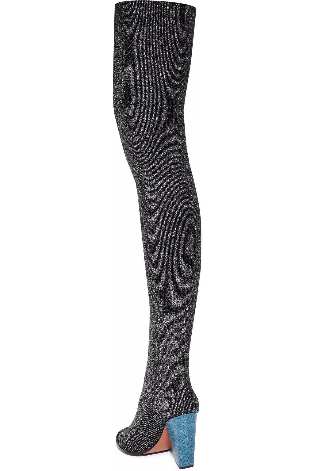 MISSONI Glittered ribbed-knit thigh boots