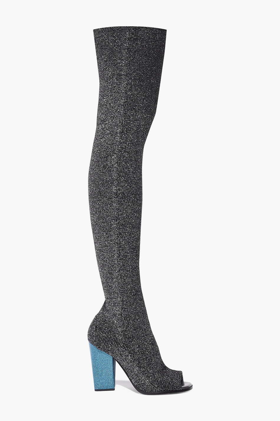 MISSONI Glittered ribbed-knit thigh boots