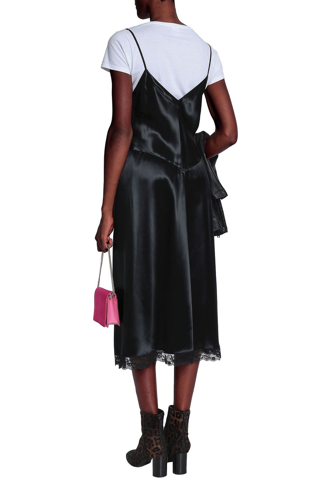 MARC JACOBS Lace-trimmed satin midi dress