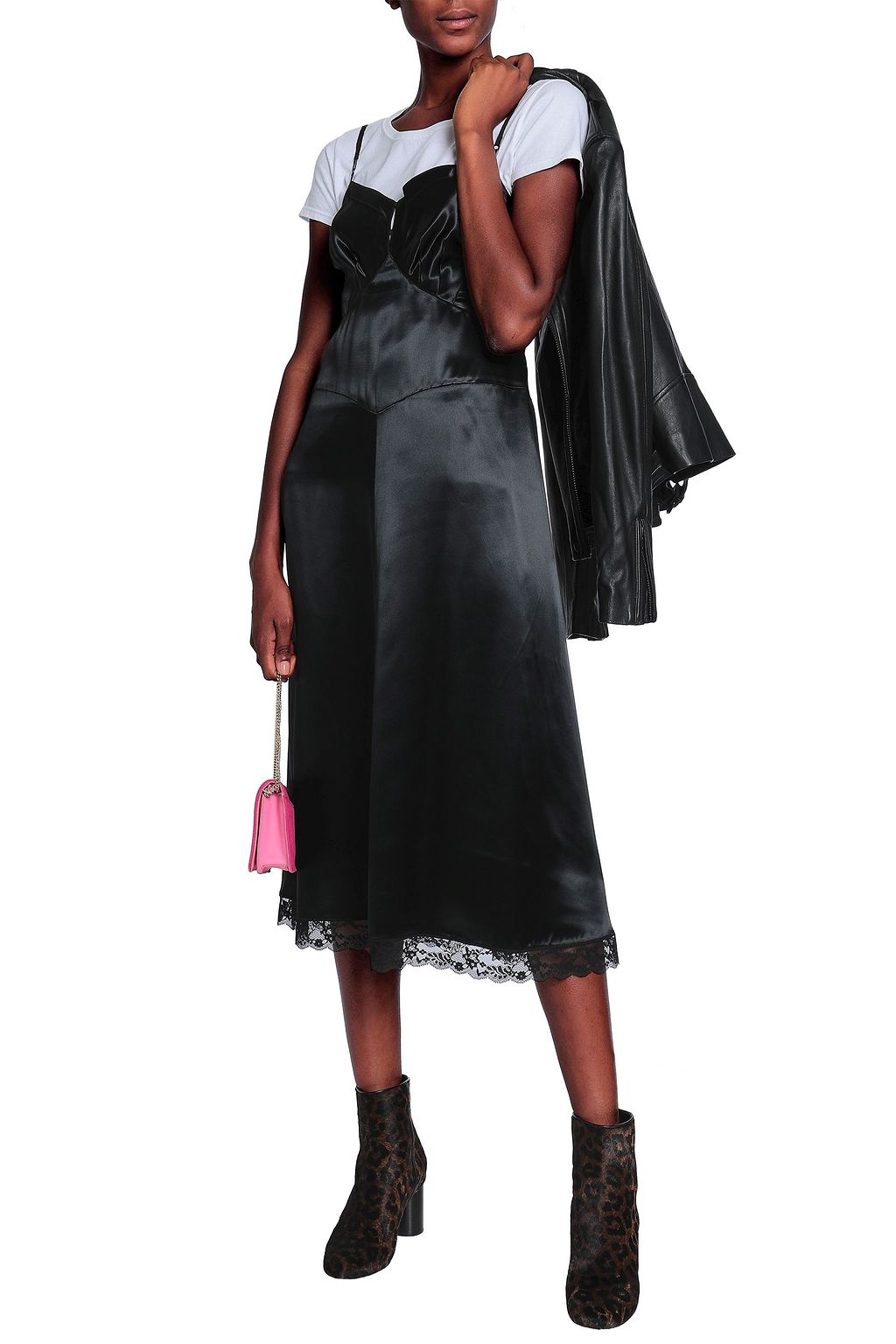 MARC JACOBS Lace-trimmed satin midi dress
