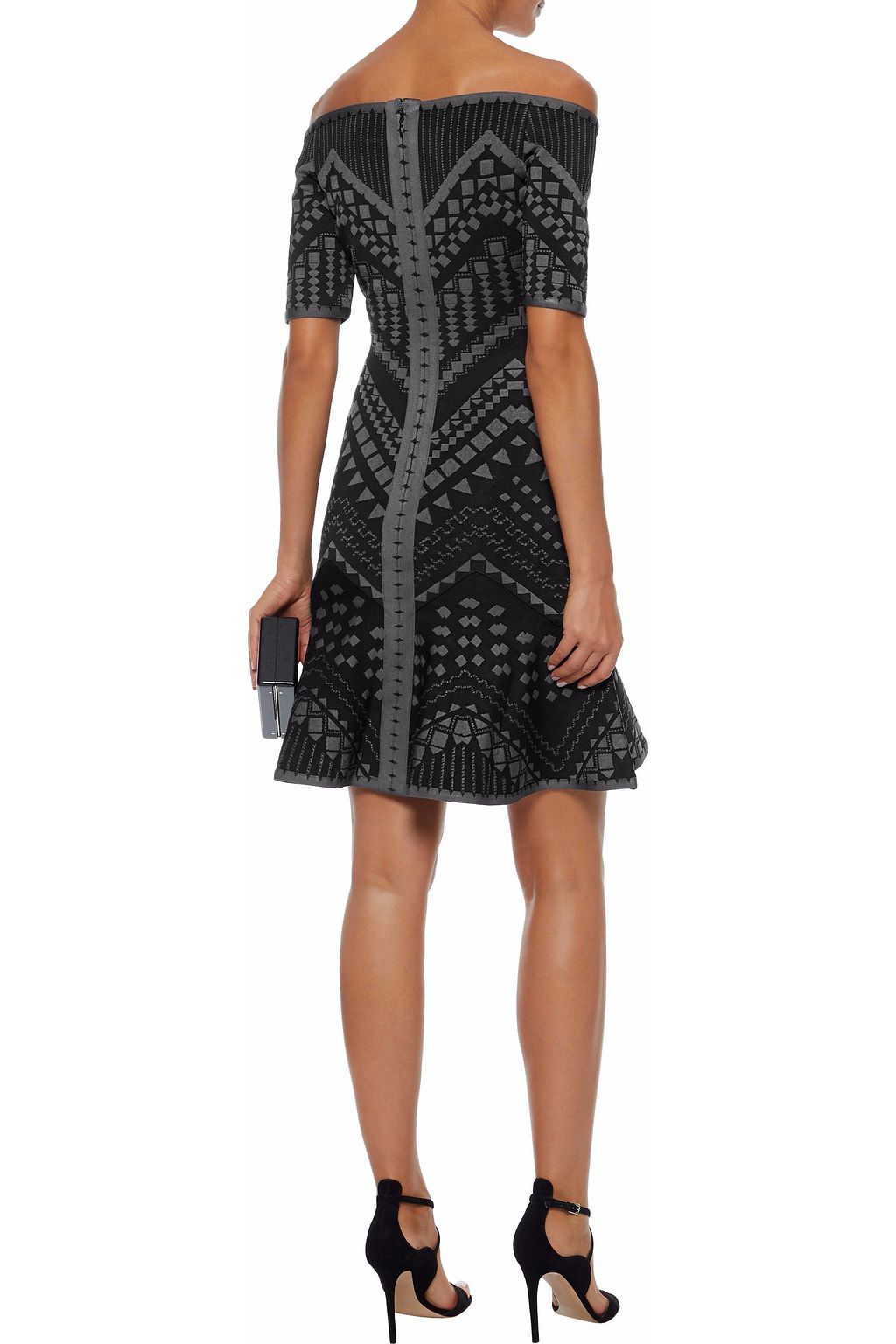 HERVÉ LÉGER Off-the-shoulder jacquard-knit mini dress