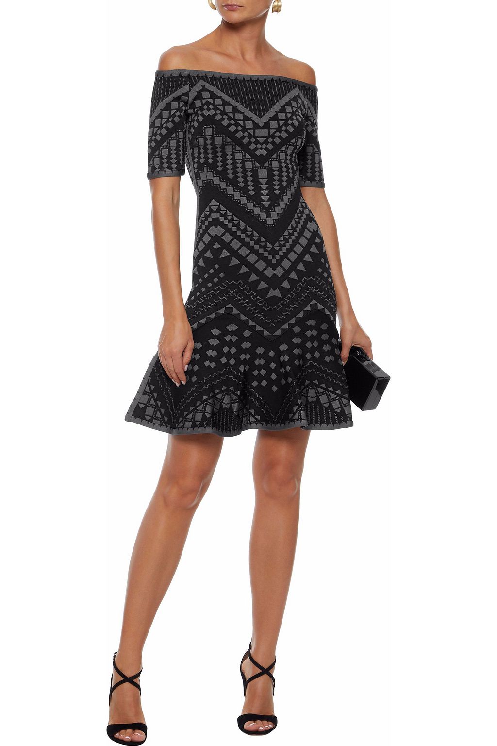 HERVÉ LÉGER Off-the-shoulder jacquard-knit mini dress