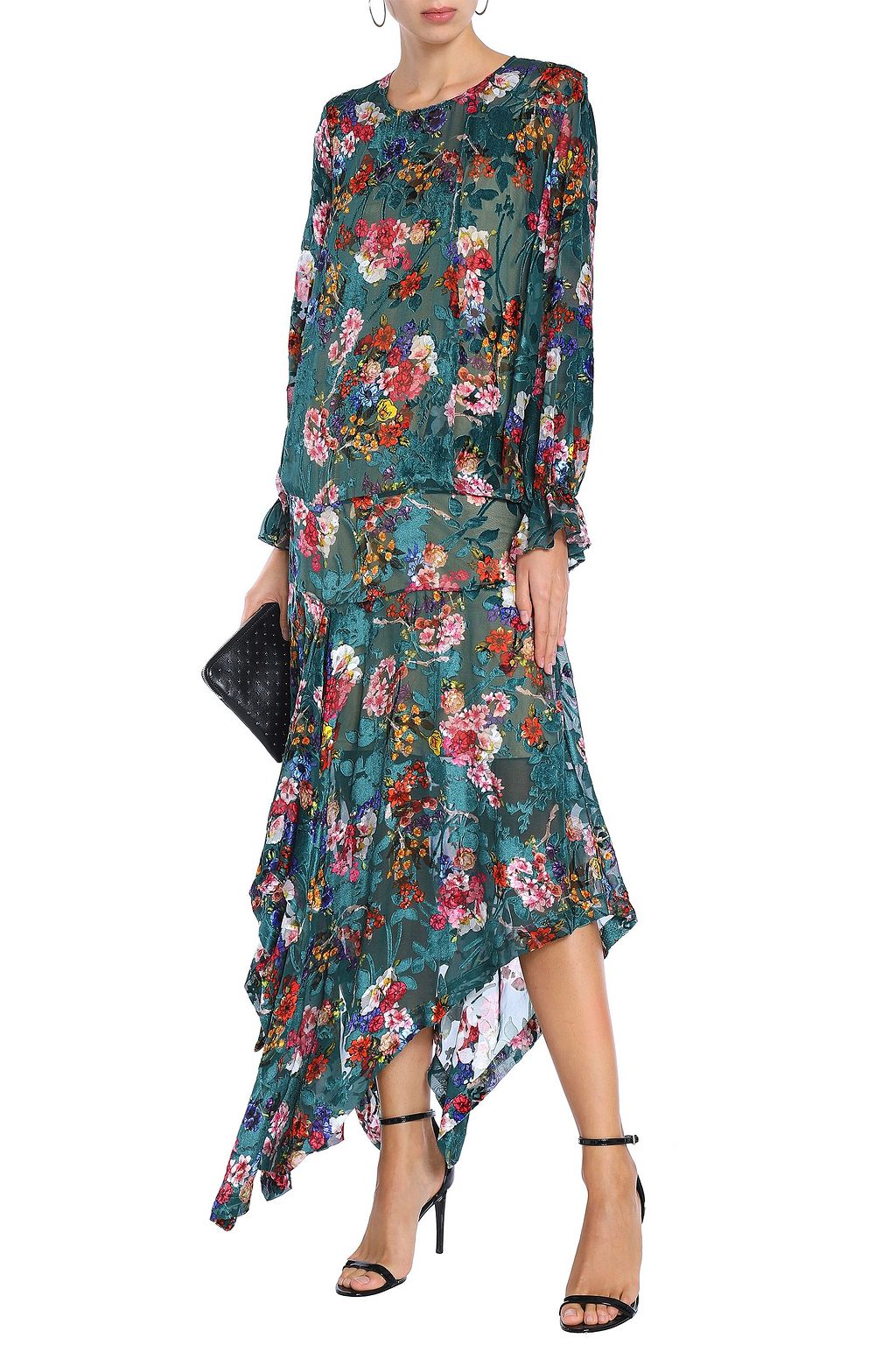 PREEN BY THORNTON BREGAZZI Floral-print devoré-velvet midi dress