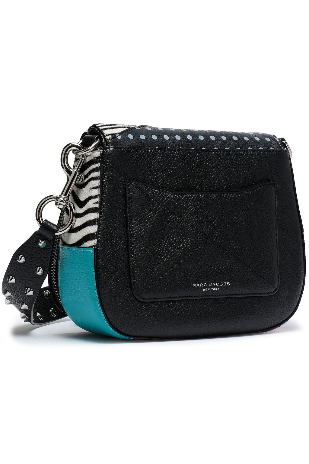 MARC JACOBS Patchwork-effect printed calf hair, sequined and textured-leather shoulder bag