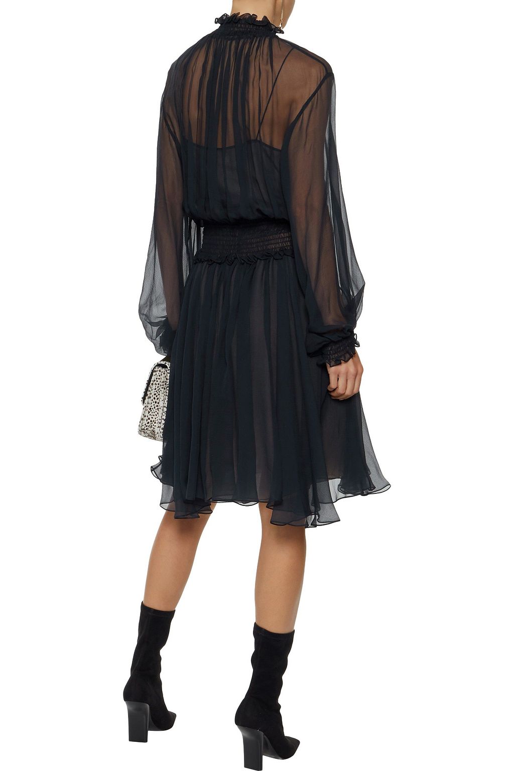 CHLOÉ Ruffle-trimmed shirred silk-gauze dress