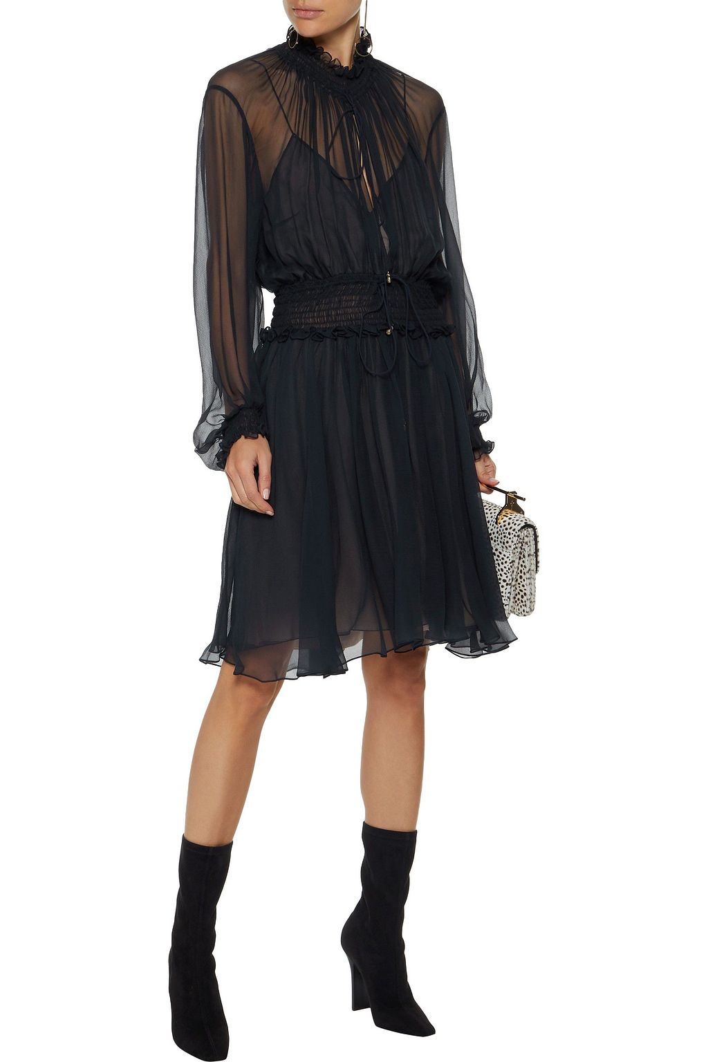 CHLOÉ Ruffle-trimmed shirred silk-gauze dress
