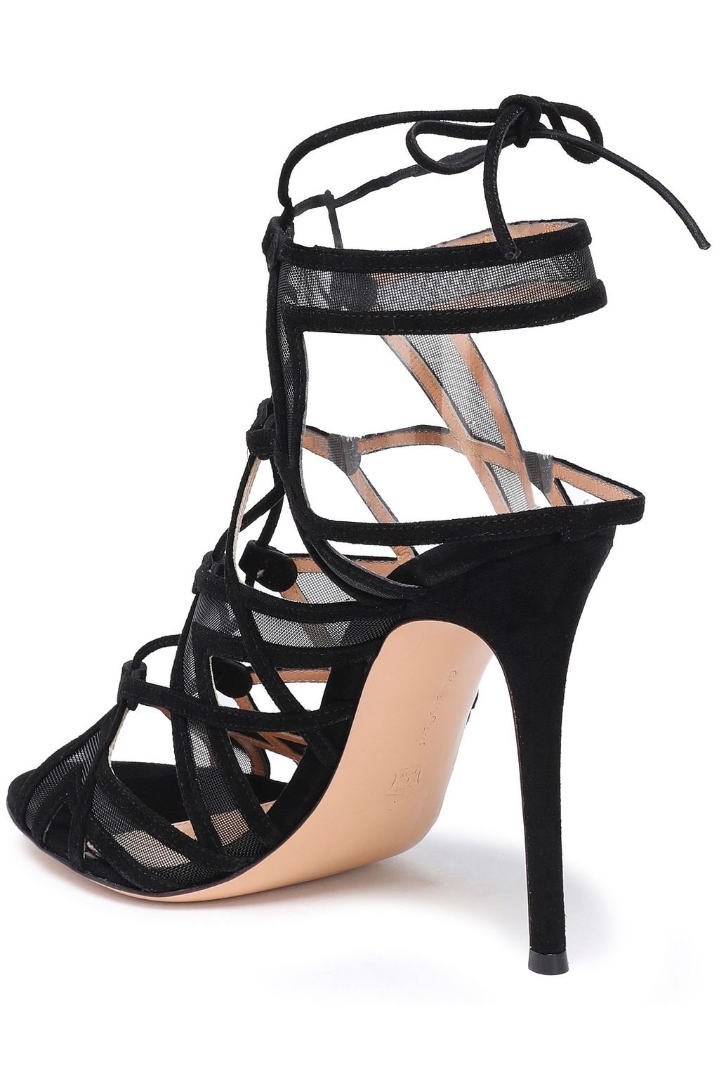 GIANVITO ROSSI Lace-up mesh and suede sandals