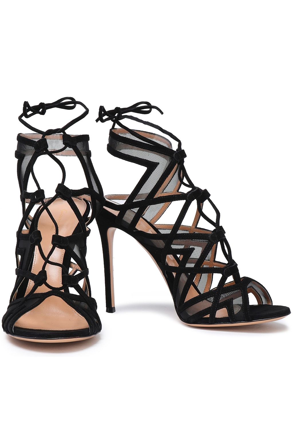 GIANVITO ROSSI Lace-up mesh and suede sandals