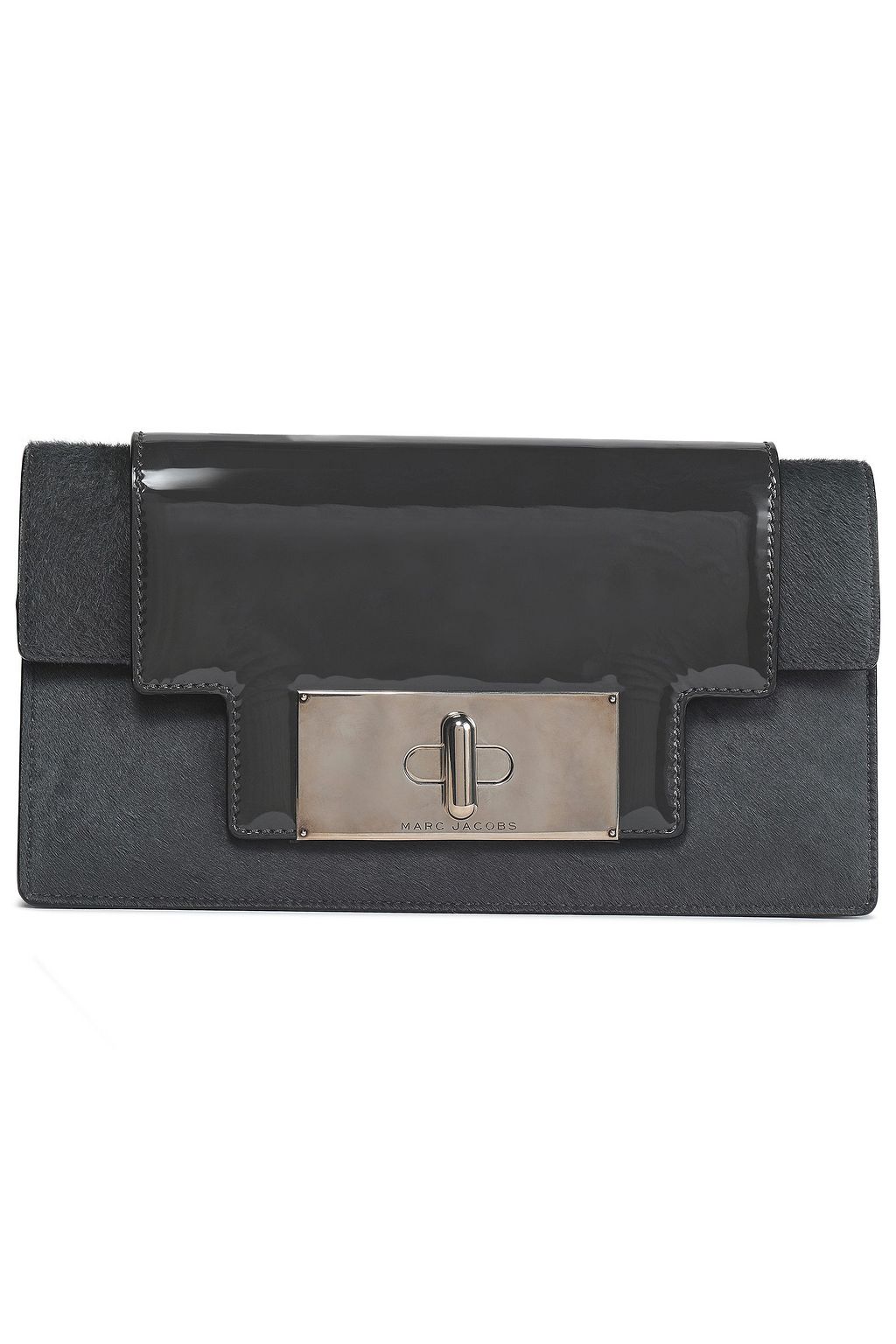 dark grey patent clutch bag
