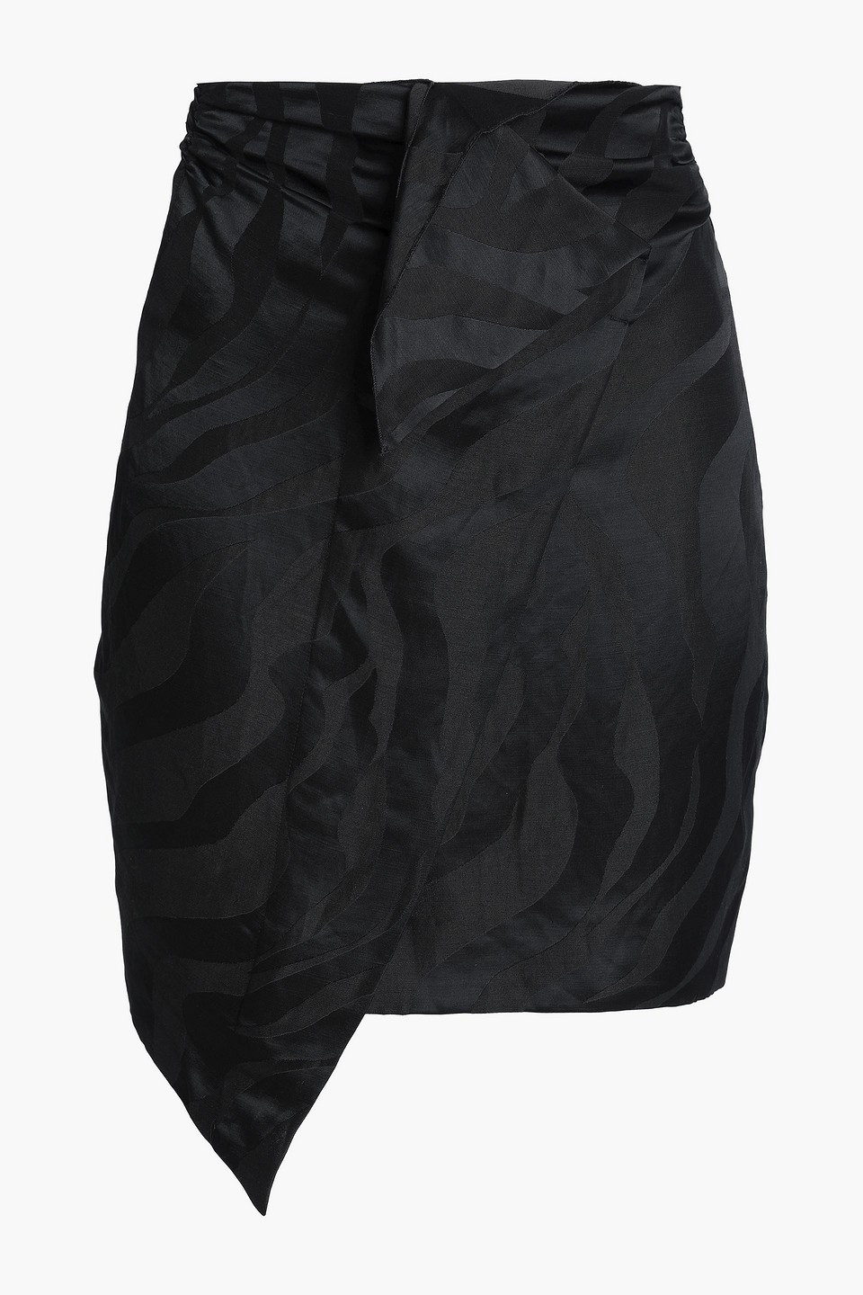 Carmen March Woman Wrap-effect Linen-blend Jacquard Mini Skirt Black