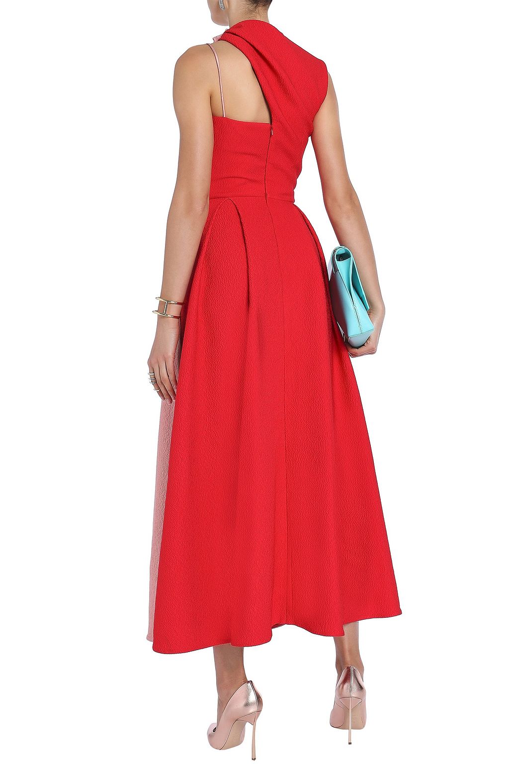 EMILIA WICKSTEAD One-shoulder pleated two-tone cloqué midi dress