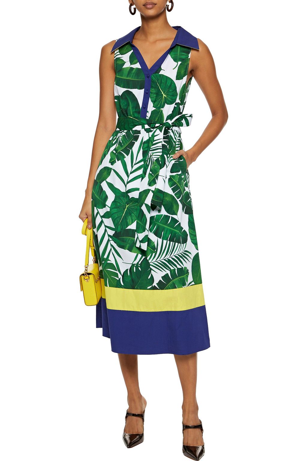 ALICE + OLIVIA Margot belted printed cotton-poplin midi dress