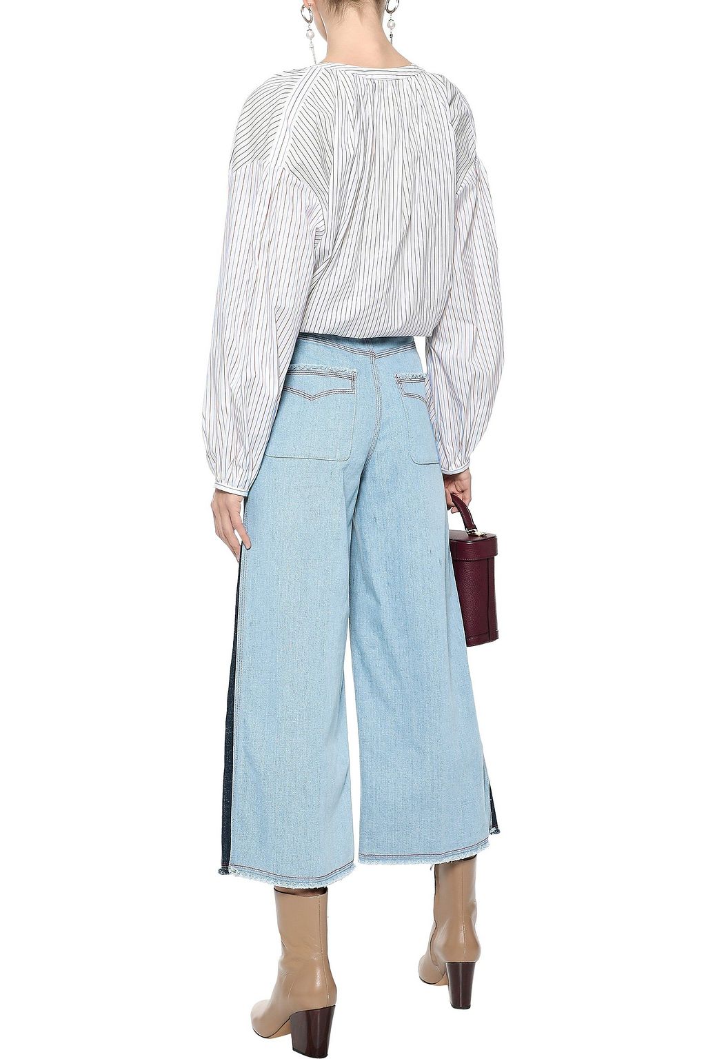 SONIA RYKIEL Cropped two-tone mid-rise wide-leg jeans