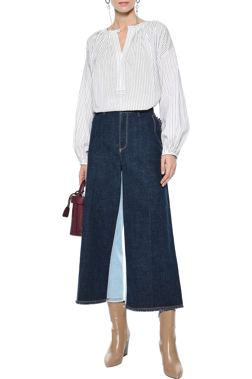 SONIA RYKIEL Cropped two-tone mid-rise wide-leg jeans