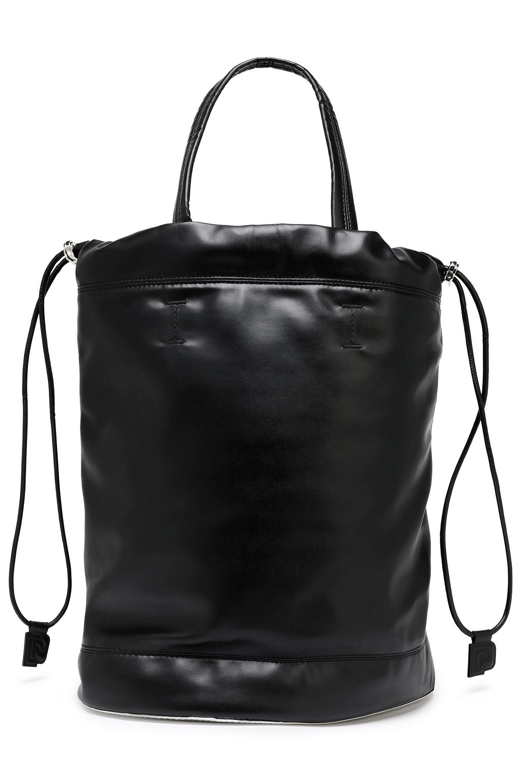 black faux leather bucket bag