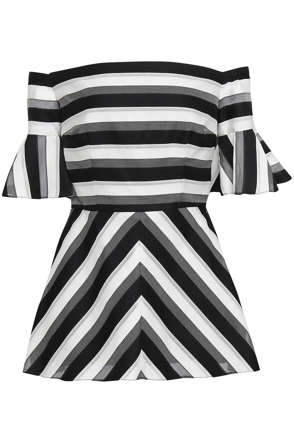 Off-the-shoulder striped cotton and silk-blend peplum top