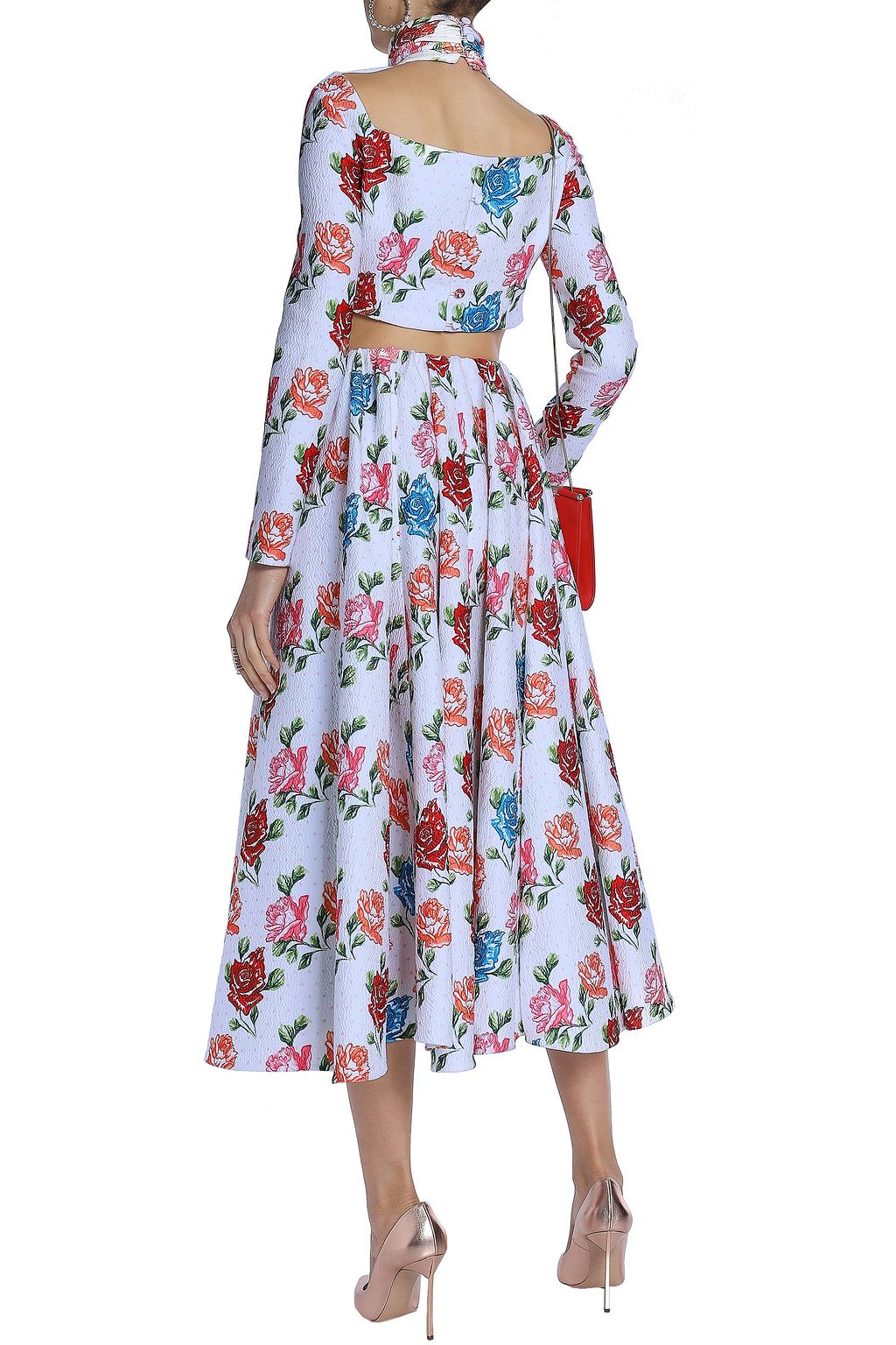 EMILIA WICKSTEAD Jane pleated floral-print cloqué midi skirt