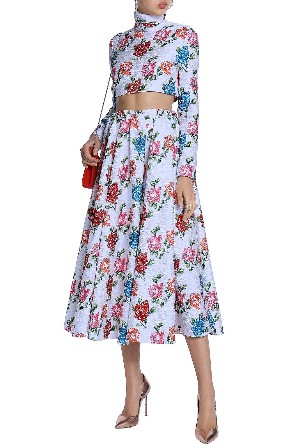 EMILIA WICKSTEAD Jane pleated floral-print cloqué midi skirt