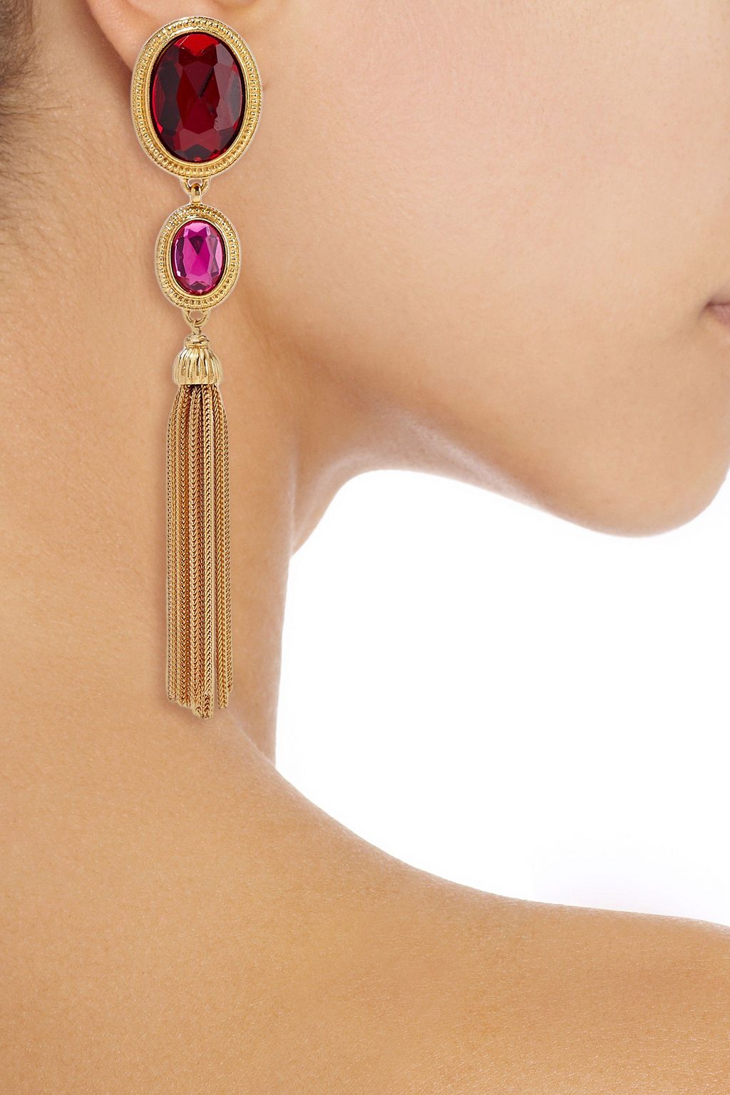 BEN-AMUN 24-karat gold-plated crystal tassel earrings