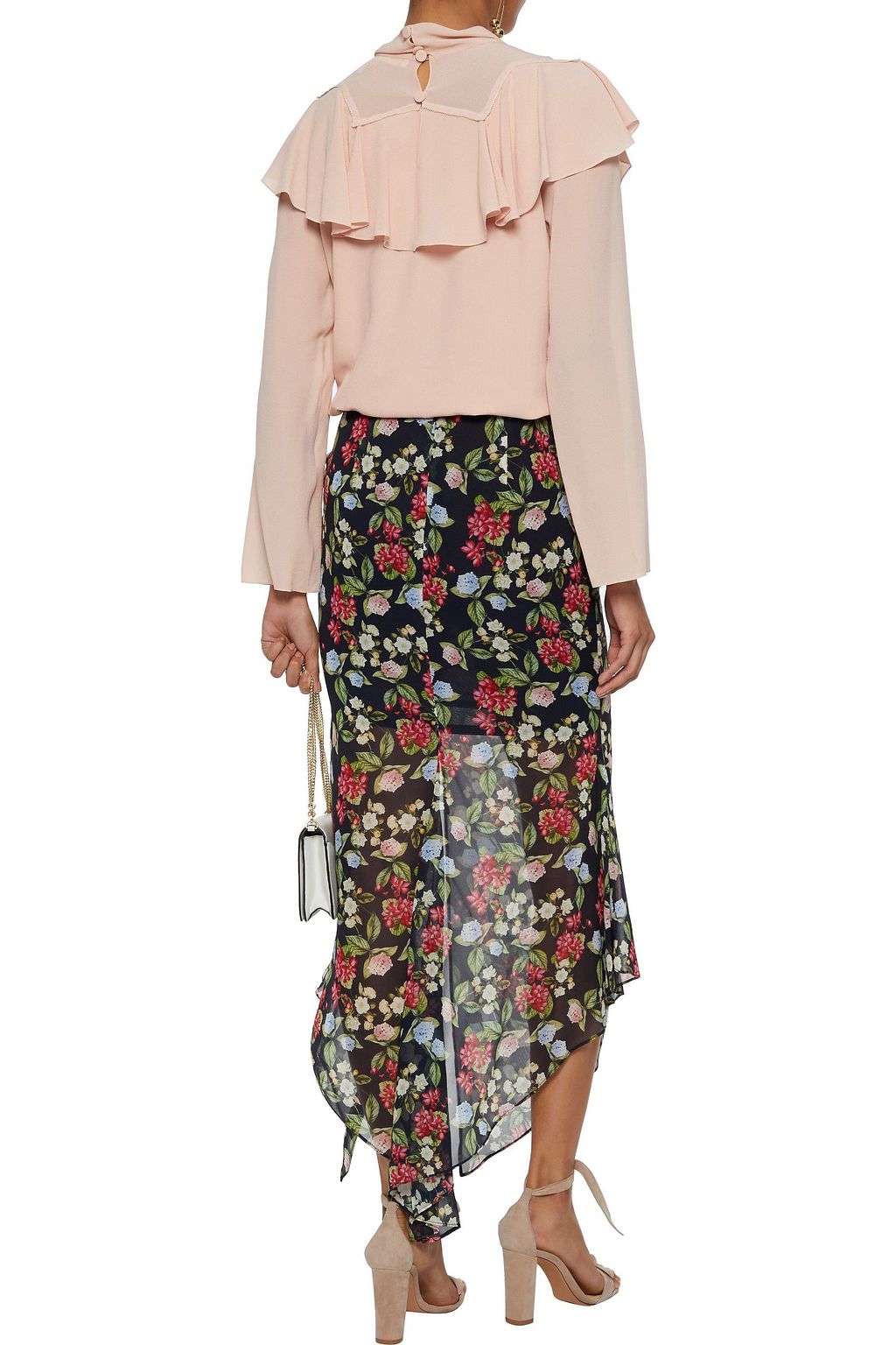 NICHOLAS Asymmetric floral-print silk-chiffon midi skirt
