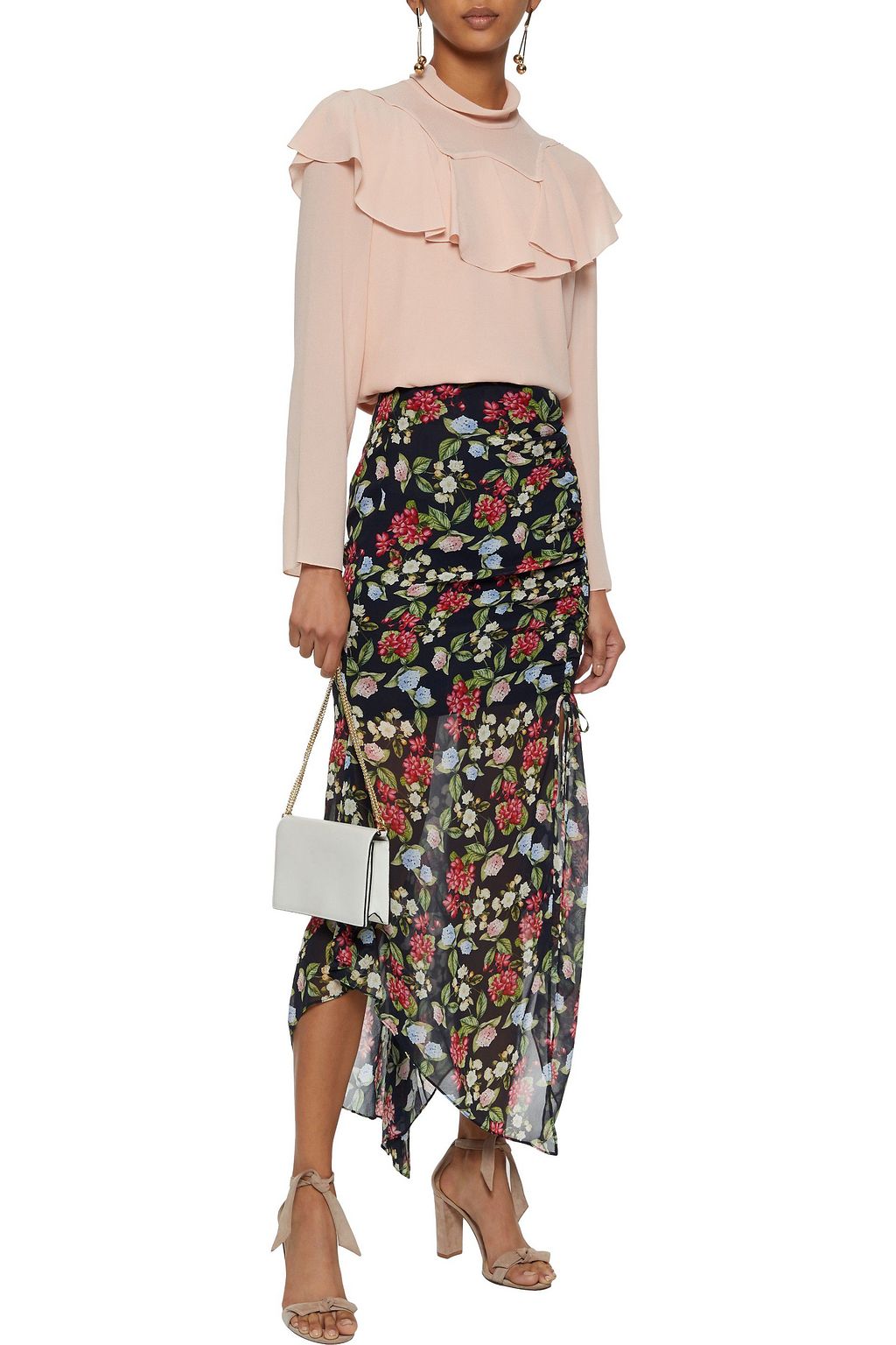 NICHOLAS Asymmetric floral-print silk-chiffon midi skirt