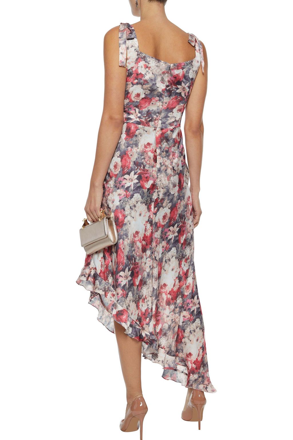 MIKAEL AGHAL Asymmetric floral-print crepe de chine midi dress
