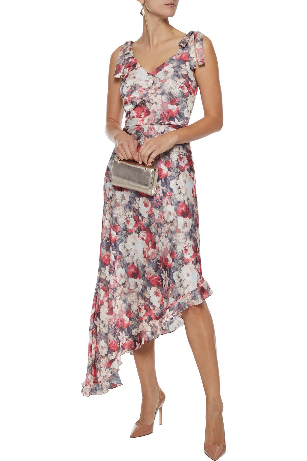 MIKAEL AGHAL Asymmetric floral-print crepe de chine midi dress