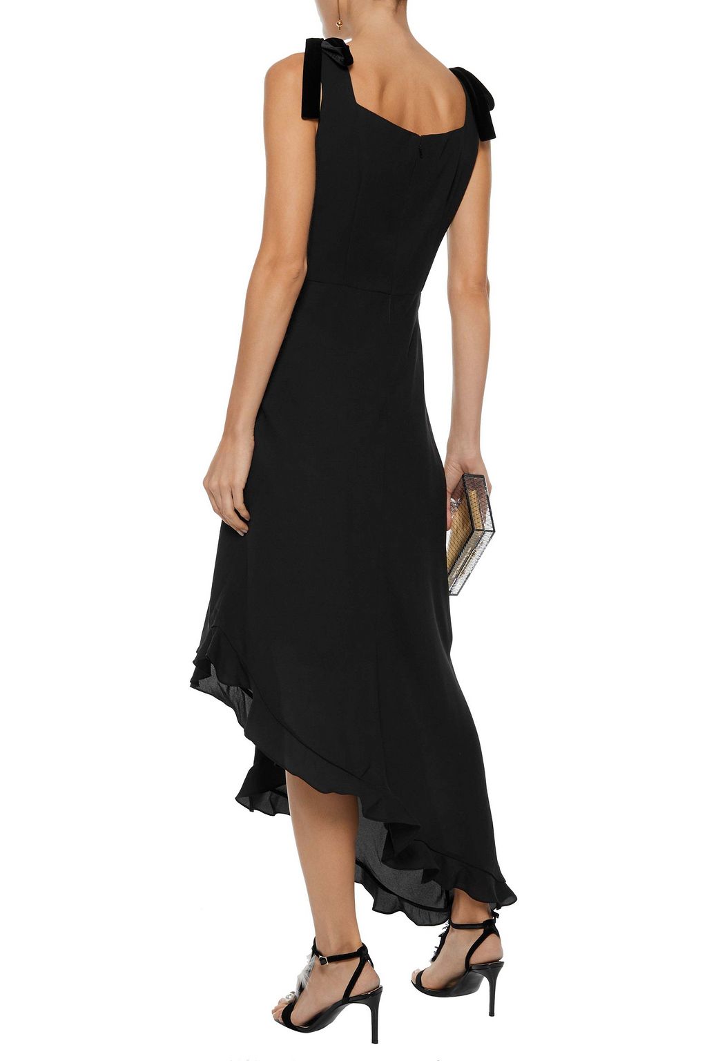 MIKAEL AGHAL Asymmetric bow-embellished crepe de chine midi dress