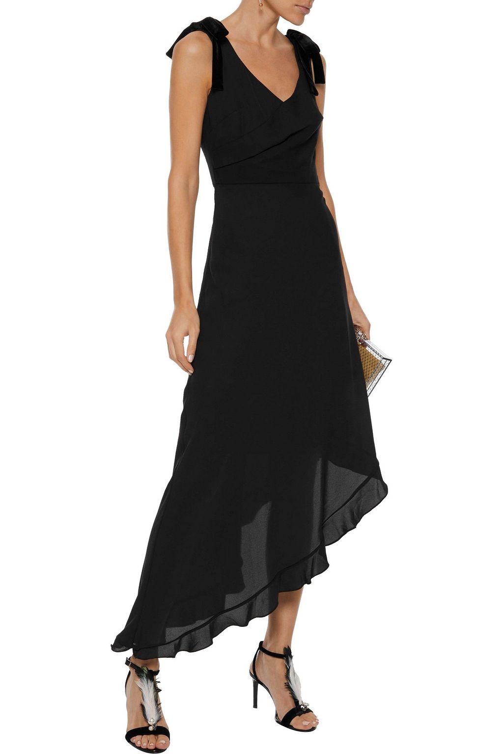 MIKAEL AGHAL Asymmetric bow-embellished crepe de chine midi dress
