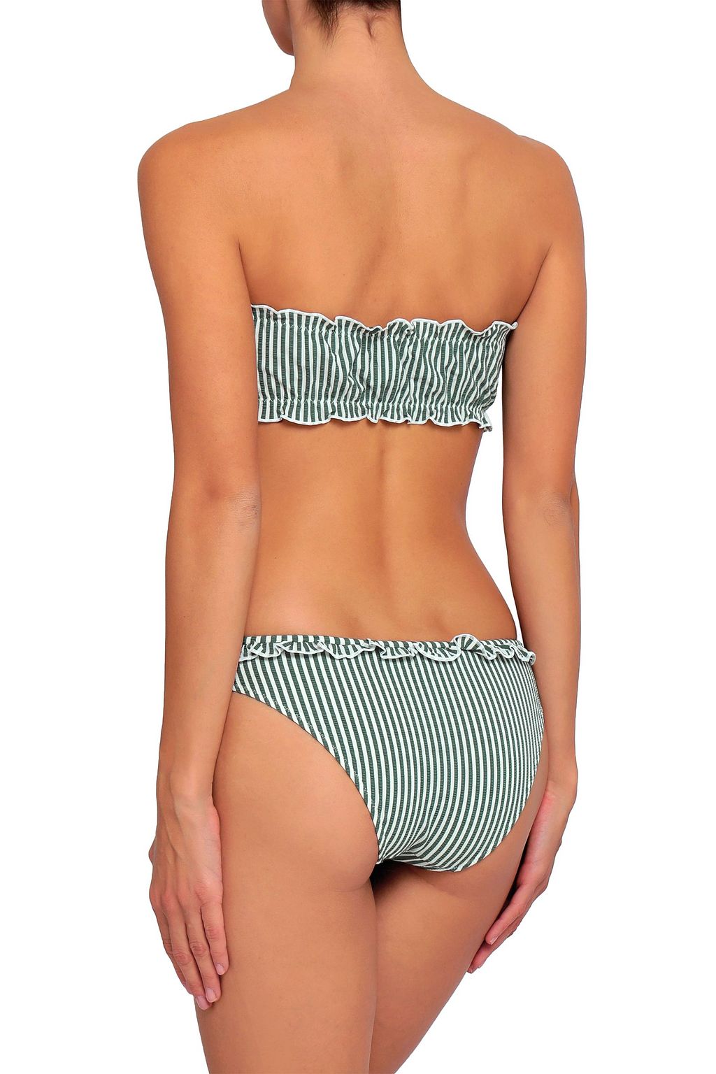 SOLID & STRIPED Ruffle-trimmed striped seersucker low-rise bikini briefs
