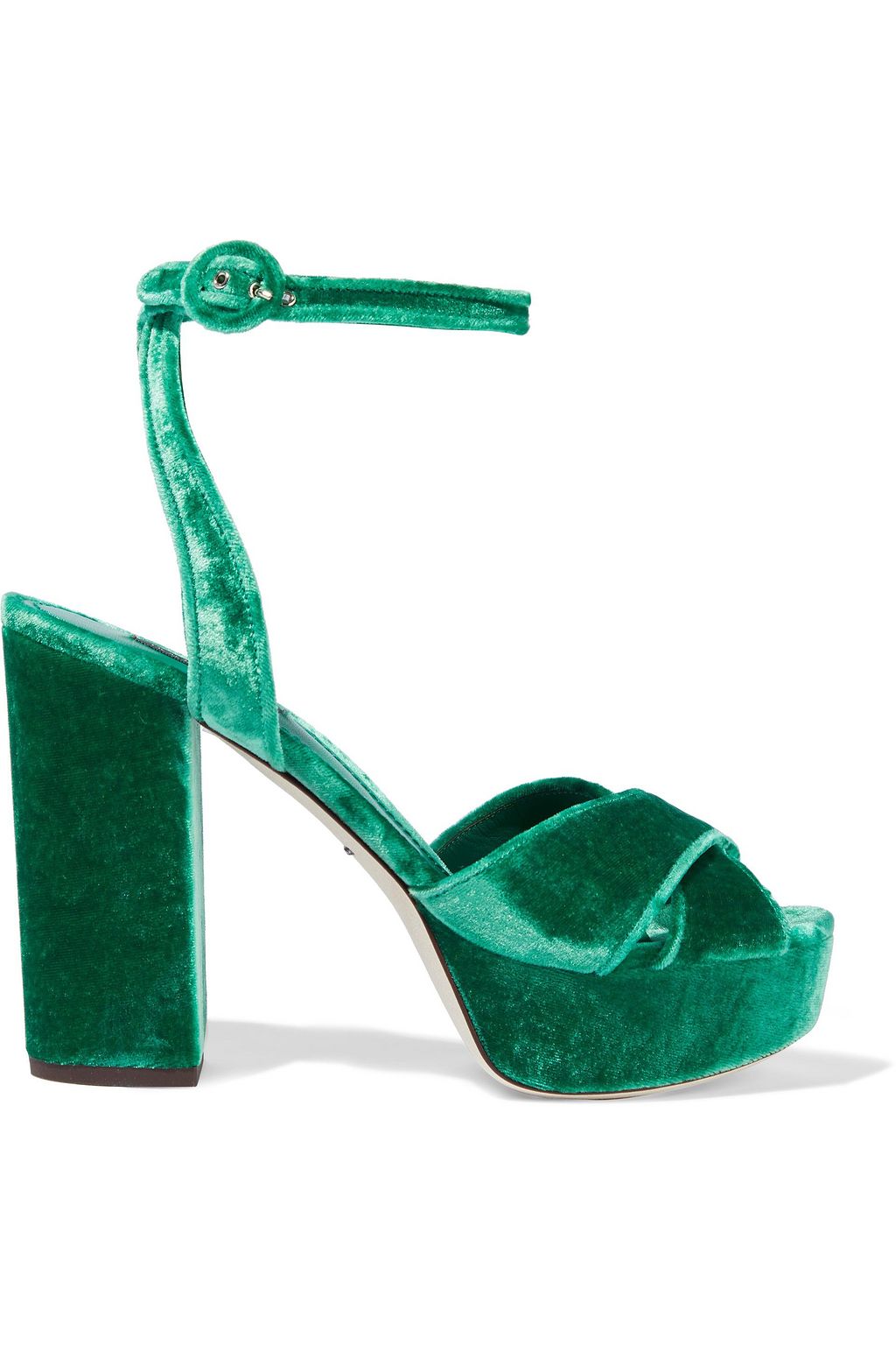 green velvet sandals
