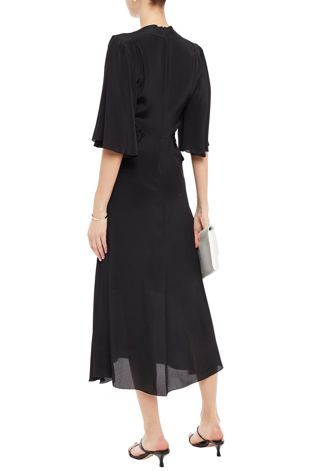 SEE BY CHLOÉ Lace-trimmed floral-appliquéd crepe de chine midi dress