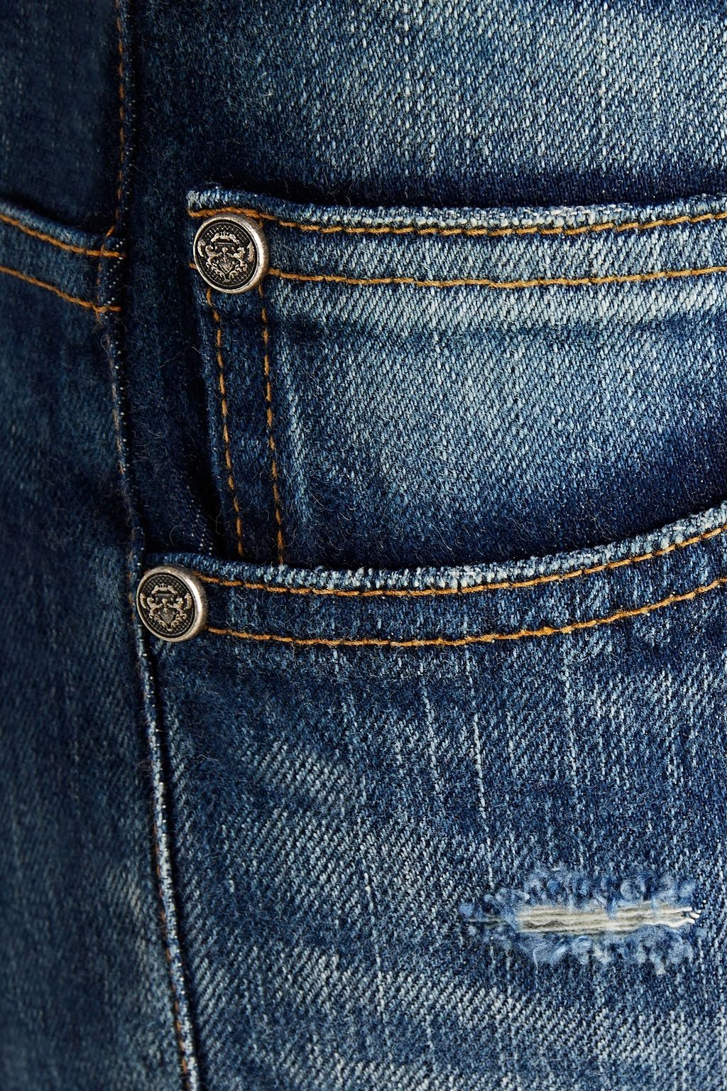 BALMAIN Skinny-fit distressed faded denim jeans
