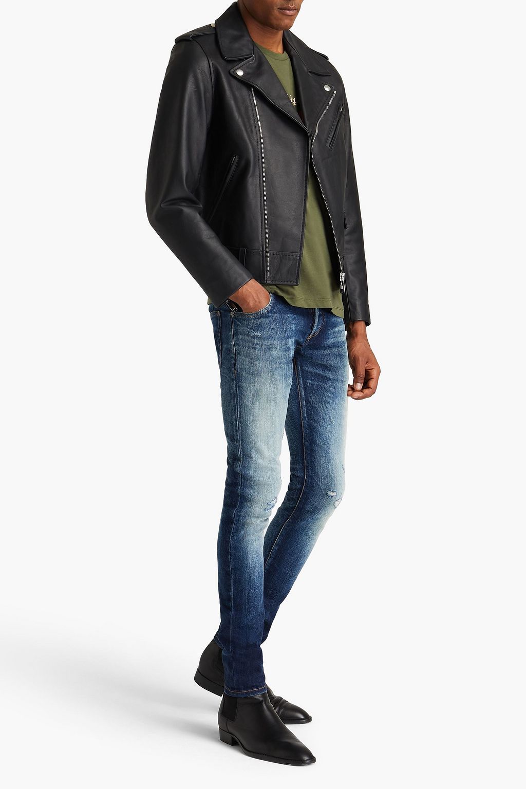 BALMAIN Skinny-fit distressed faded denim jeans