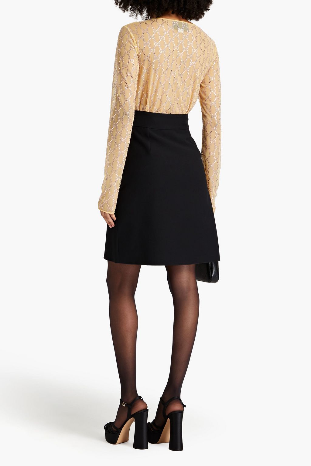 GUCCI Embellished silk and wool-blend crepe skirt