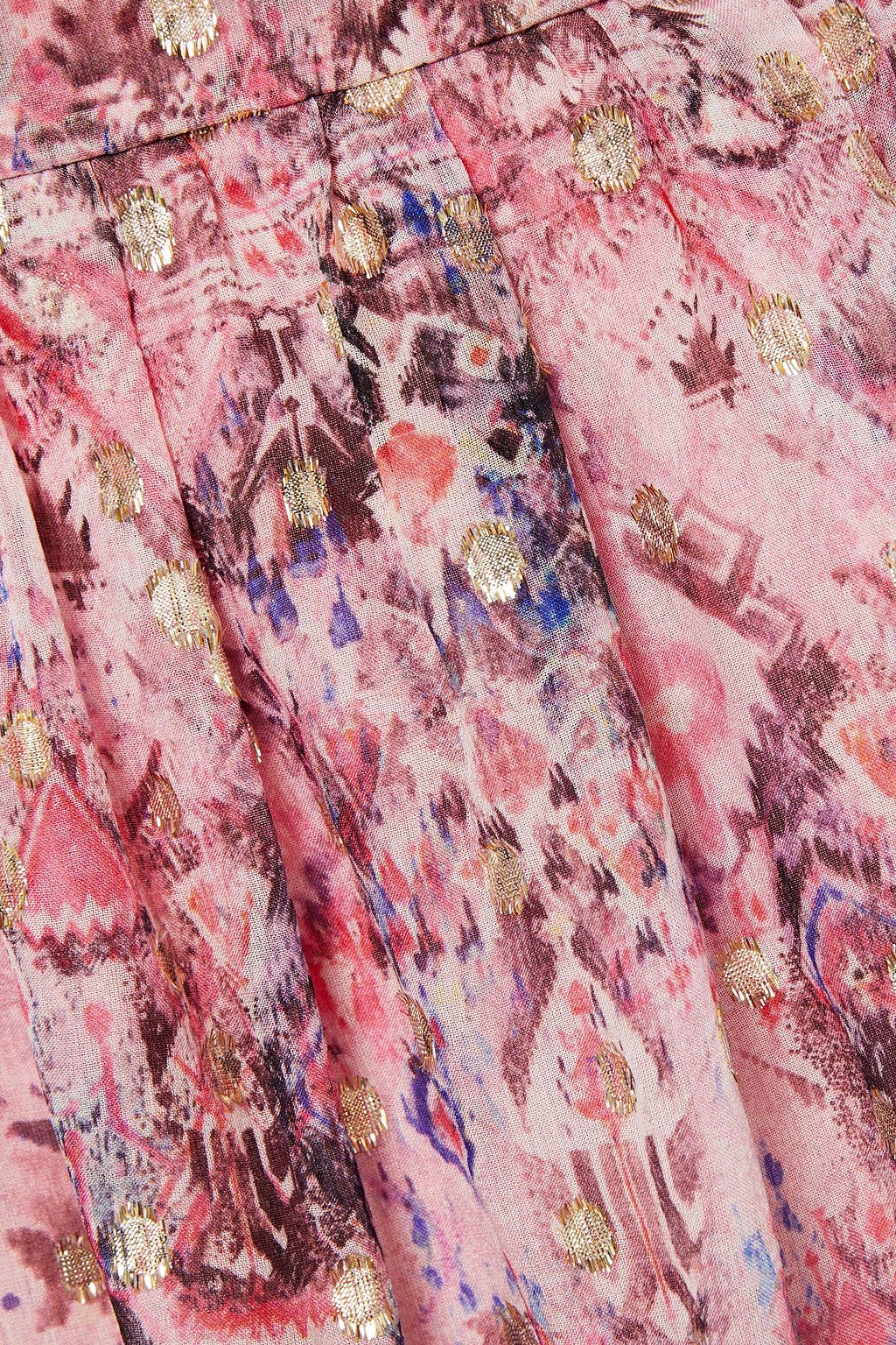 IRO Gathered printed metallic fil coupé silk-blend mini dress