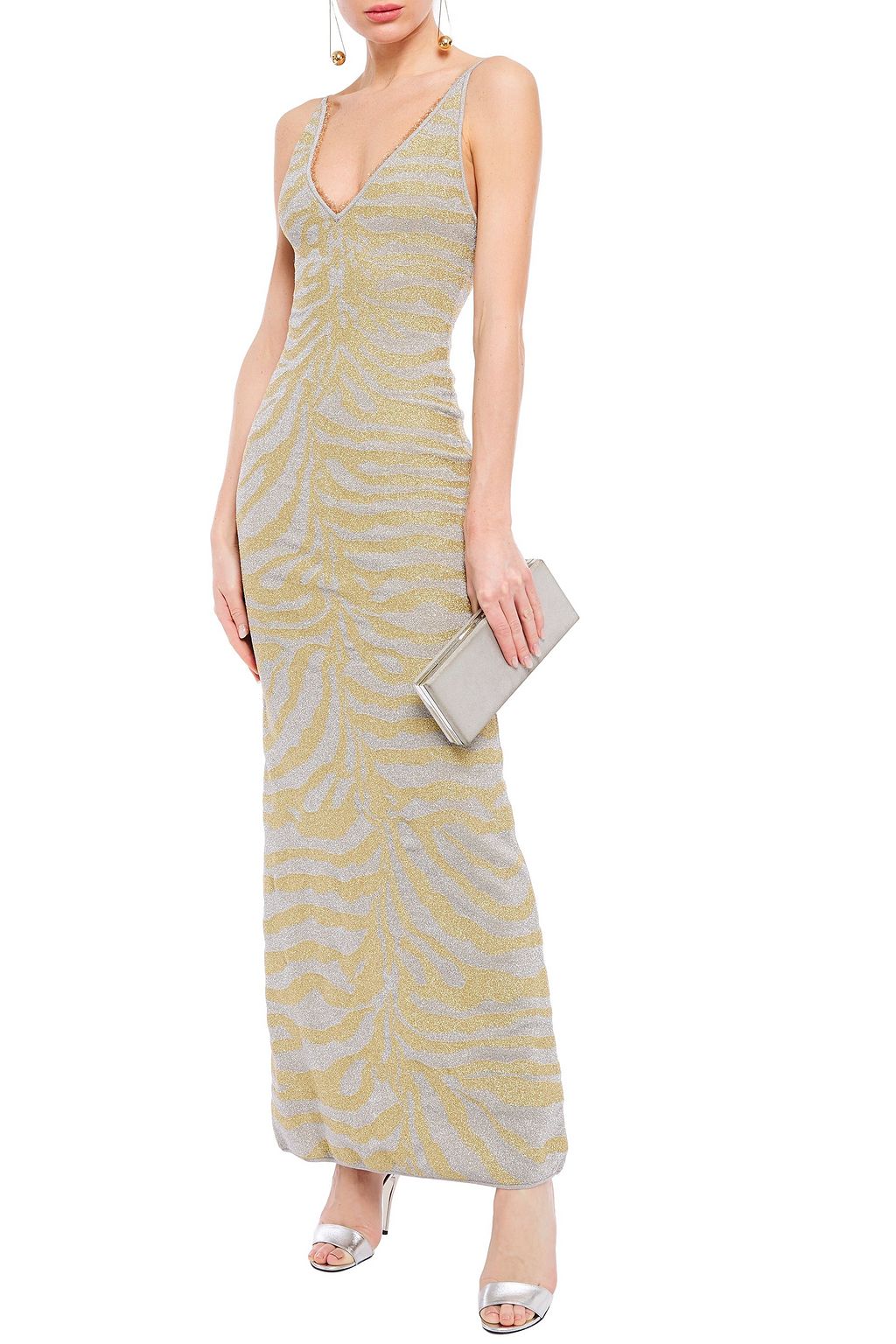 HERVÉ LÉGER Metallic zebra-print stretch-knit gown