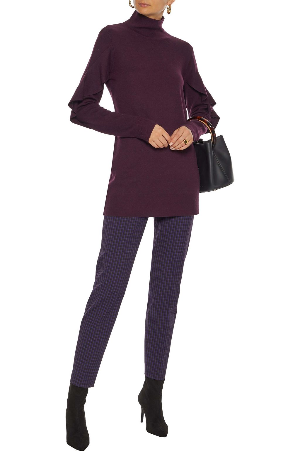 ELIE TAHARI Marcia cropped checked twill slim-leg pants